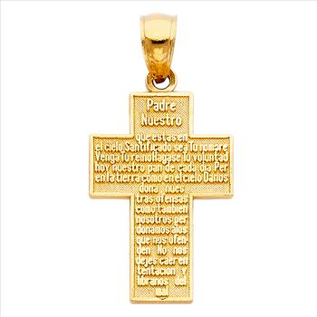 14K Yellow Gold Padre Nuestro Cross Pendant