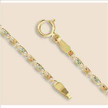 14K Tri Color Yellow White Rose Gold 1.5mm Valentono Chain - 18