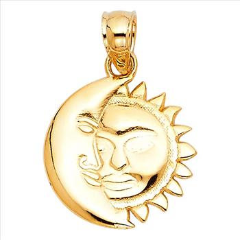 14K Tri Color Gold Moon & Sun Pendant