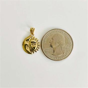14K Tri Color Gold Moon & Sun Pendant