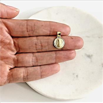 14K Yellow Gold Religious Stamp Pendant