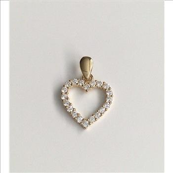 14K  Yellow Gold Cubic zirconia Heart Pendant