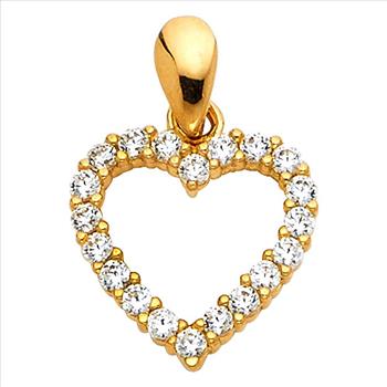 14K  Yellow Gold Cubic zirconia Heart Pendant