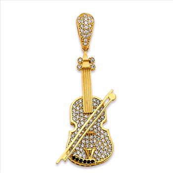 14K Two Tone Gold cubic zirconia Violin Pendant