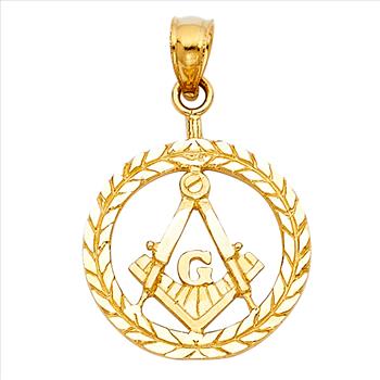 14K Yellow Gold Freemason Masonic Pendant