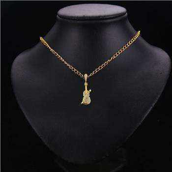 14K Two Tone Gold cubic zirconia Violin Pendant