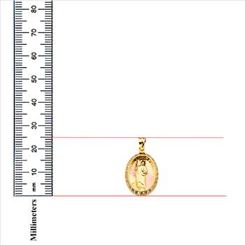 14K Tri Color Yellow Rose White Gold Cubic Zirconia San Judas Medal Pendant - 25 mm X 14 mm	