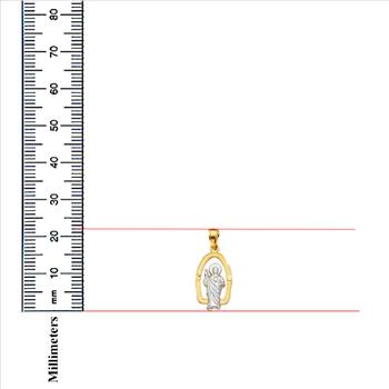 14K Two Tone Yellow White Gold San Judas Pendant - 20 mm X 10 mm