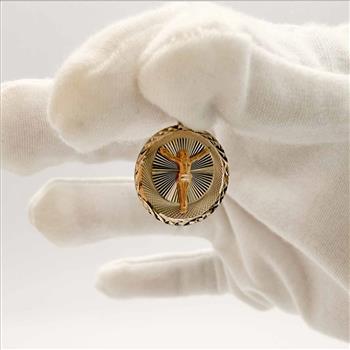 14K Yellow Gold Religious Stamp Pendant