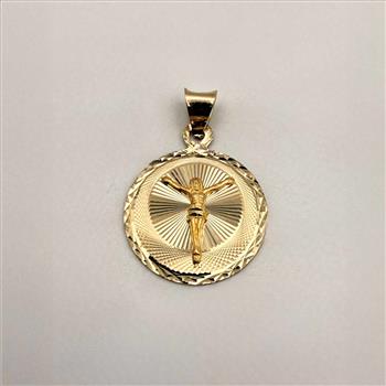 14K Yellow Gold Religious Stamp Pendant