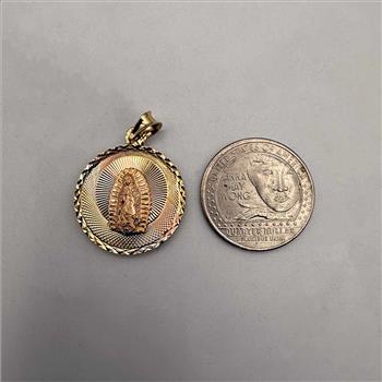 14K Tri Color Gold Religious Stamp Pendant
