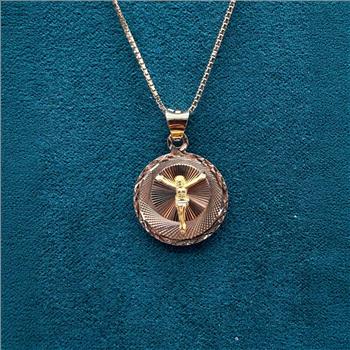 14K Tri Color Gold Religious Stamp Pendant