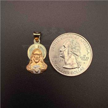 14K Two Tone Gold Religious Stamp Pendant