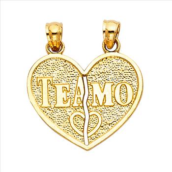14K Yellow Gold Teamo Heart 2 Piece Pendant  - 18 mm X 22 mm