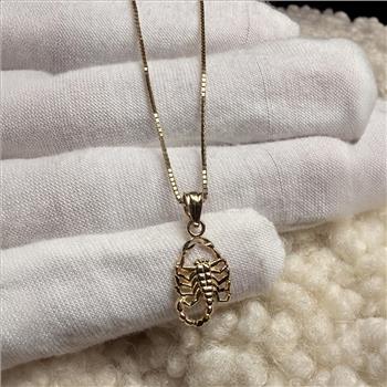 14K Yellow Gold Scorpion Pendant With Yellow Gold 0.8mm Box Chain - 16 Inch