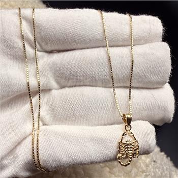 14K Yellow Gold Scorpion Pendant With Yellow Gold 0.8mm Box Chain - 16 Inch