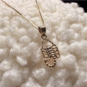 14K Yellow Gold Scorpion Pendant With Yellow Gold 0.8mm Box Chain - 18 Inch