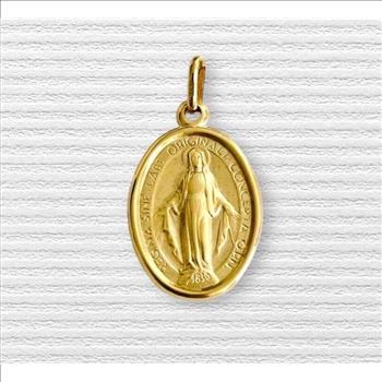 14K Yellow Gold Virgin Mary Medal Pendant