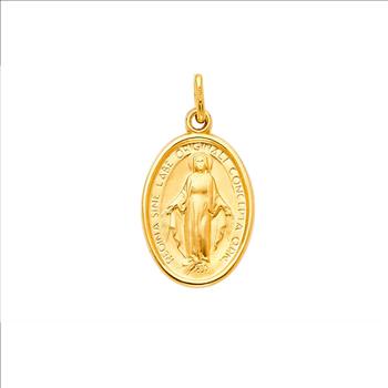 14K Yellow Gold Virgin Mary Medal Pendant