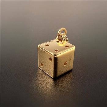 14K Yellow Gold Hollow Dice Pendant
