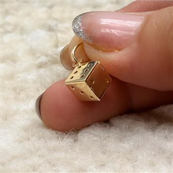 14K Yellow Gold Hollow Dice Pendant