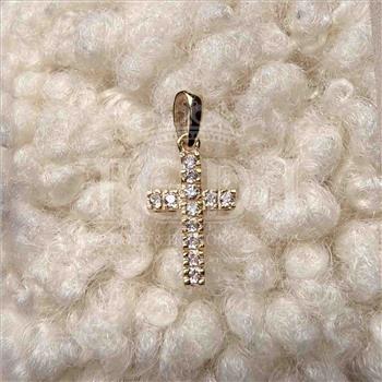 14K Yellow Gold cubic zirconia Cross Pendant