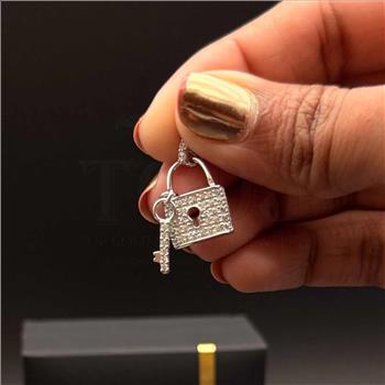 14K White Gold cubic zirconia Lock Pendant