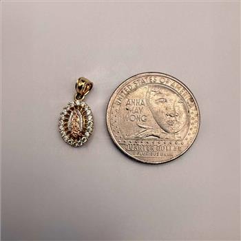 14K Tri Color Gold cubic zirconia Religious Stamp Pendant