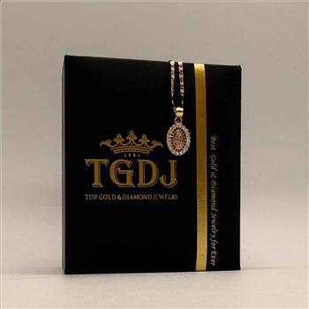 14K Tri Color Gold cubic zirconia Religious Stamp Pendant