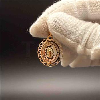 14K Tri Color Gold Religious Guadalupe cubic zirconia  Medal  Pendant