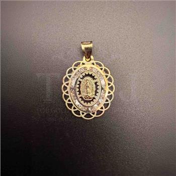 14K Tri Color Gold Religious Guadalupe cubic zirconia  Medal  Pendant