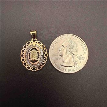 14K Tri Color Gold Religious Guadalupe cubic zirconia  Medal  Pendant