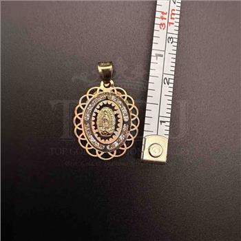 14K Tri Color Gold Religious Guadalupe cubic zirconia  Medal  Pendant
