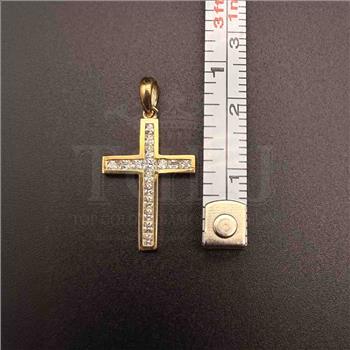 14K Yellow Gold cubic zirconia Cross Pendant