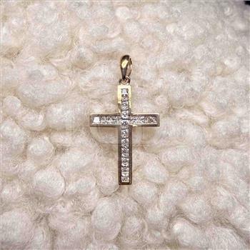 14K Yellow Gold cubic zirconia Cross Pendant
