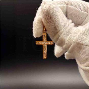 14K Yellow Gold cubic zirconia Cross Pendant