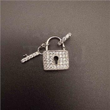 14K cubic zirconia White Gold Lock Pendant