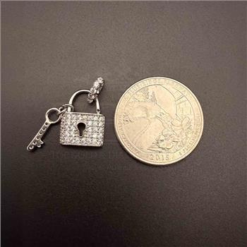 14K cubic zirconia White Gold Lock Pendant
