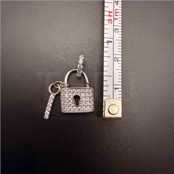 14K cubic zirconia White Gold Lock Pendant