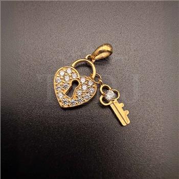 14K cubic zirconia Yellow Gold Lock  Pendant