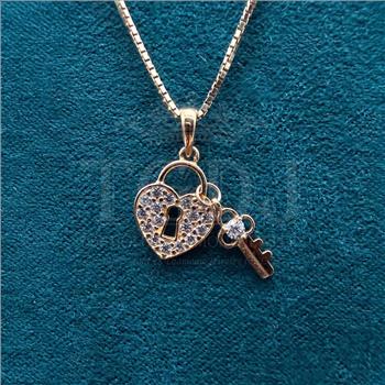 14K cubic zirconia Yellow Gold Lock  Pendant
