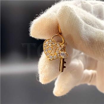 14K cubic zirconia Yellow Gold Lock  Pendant