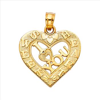 14K Yellow Gold I Love You Heart Pendant - 17 mm X 19 mm