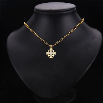 14K Two Tone Gold JerusalEmerald Cross Pendant