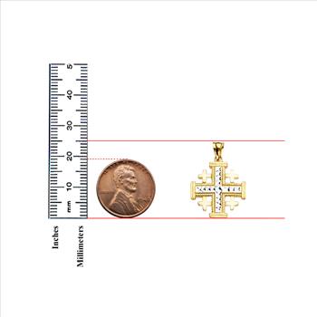 14K Two Tone Gold JerusalEmerald Cross Pendant