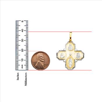 14K Two Tone Gold Four Way Cross Pendant