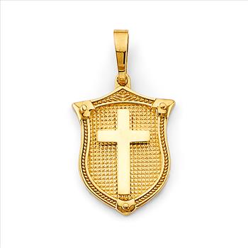 14K Yellow Gold Shield with Cross Pendant