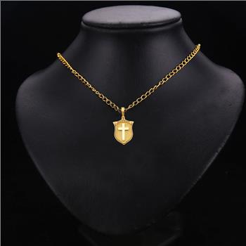 14K Yellow Gold Shield with Cross Pendant