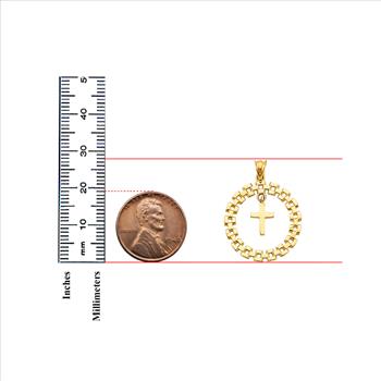 14K Yellow Gold Round Link with Cross Pendant