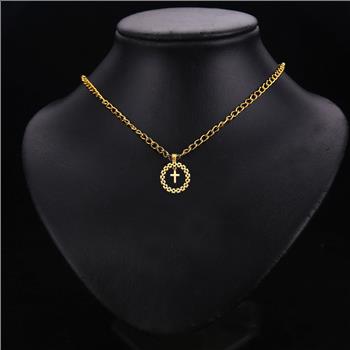 14K Yellow Gold Round Link with Cross Pendant